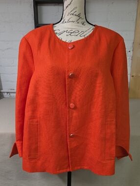Talbots Vibrant Orange/Coral Round-Neck Button Jacket Size 24W
